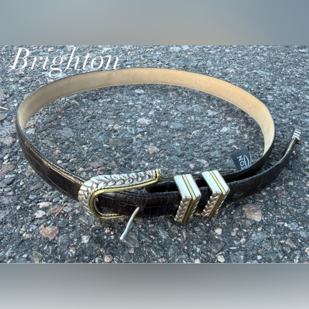 Brighton Black Leather Belt #40003 With Silver Accents - Size L